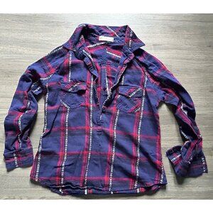 Love Tree Happens Youth Size Large Plaid Shirt Half Button Long Sleeve Pullover